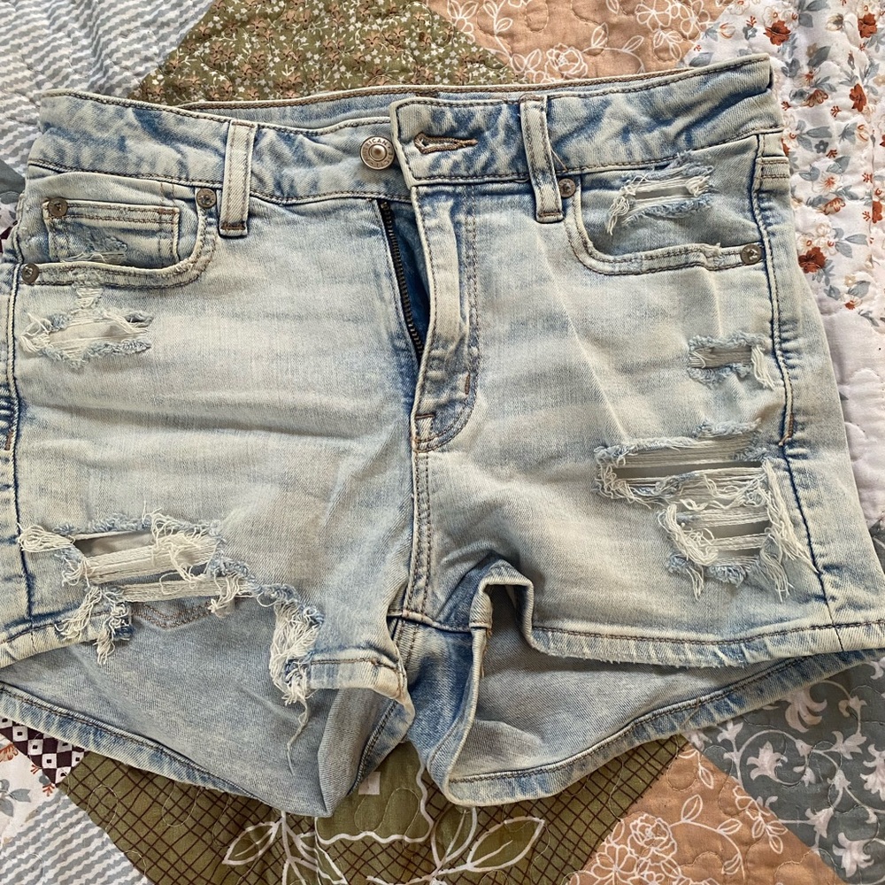 Distressed Light Blue Denim Shorts